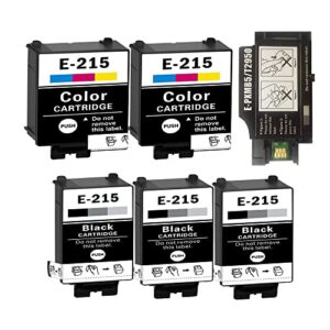 ido remanufactured for 215 t215 ink cartridges and t2950 maintenance box compatible with wf-100 wf-110 printer (3 black, 2 tri-color, 1 t2950 maintenance box, 6 packs)