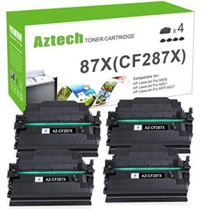 aztech compatible cf287x toner cartridge replacement for hp 87x cf287x 87a cf287a enterprise m506 m506dn m506n m506x pro m501 m501dn m527 m527dn laser printer (black, 4-pack)