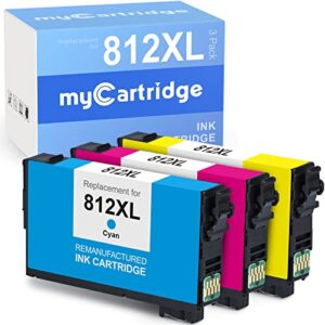mycartridge remanufactured ink cartridge replacement for epson 812xl 812 xl t812xl fit for workforce pro wf-7840 wf-7820 ec-c7000 printer ink cartridges (cyan, magenta, yellow, 3 pack)