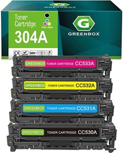 greenbox remanufactured 304a toner cartridge replacement for hp 304a cc530a for cp2025dn cm2320n cm2320nf cm2320fxi mfp mf8580cdw mf8350cdn mf8380cdw mf726cdw lbp7660cdn printer (4 pack-kcmy)