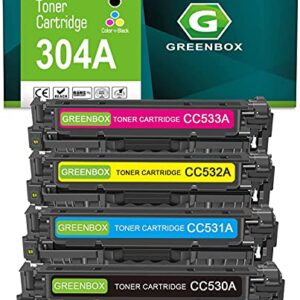 GREENBOX Remanufactured 304A Toner Cartridge Replacement for HP 304A CC530A for CP2025DN CM2320N CM2320NF CM2320FXI MFP MF8580CDW MF8350CDN MF8380CDW MF726CDW LBP7660CDN Printer (4 Pack-KCMY)