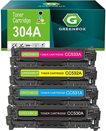 GREENBOX Remanufactured 304A Toner Cartridge Replacement for HP 304A CC530A for CP2025DN CM2320N CM2320NF CM2320FXI MFP MF8580CDW MF8350CDN MF8380CDW MF726CDW LBP7660CDN Printer (4 Pack-KCMY)