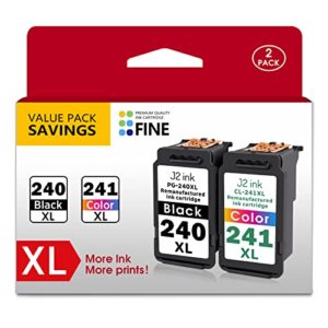 j2ink remanufactured ink cartridge replacement for cannon 240xl and 241xl ink cartridge 240xl 241xl combo printer ink 240 241 pixma mg3620 (2 pack)