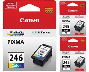 genuine canon pg-245 xl high capacity black ink cartridge – 2 pieces (8278b001) + canon cl-246 color ink cartridge (8281b001)