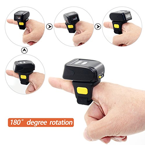 Bluetooth Ring 1D 2D QR Barcode Scanner,Wearable Wireless Finger Mini Bar Code Reader Scanner Compatible for Windows, Mac OS, Android 4.0+, iOS Support Scan QR PDF417 DataMatrix on Screen and Paper