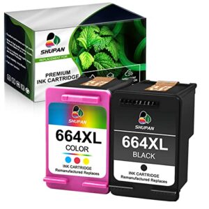shupan 664xl ink cartridge black and color, replacement for hp 664xl 664 xl ink cartridges, for deskjet ink advantage 1115 2135 2675 3635 3775 4536 4538 ink (1x black + 1x tri-color)