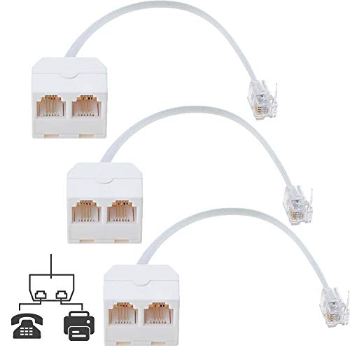 Telephone Splitter, 3-Pack RJ11 Male to Female Two Way Phone Line Splitter Converter Cable