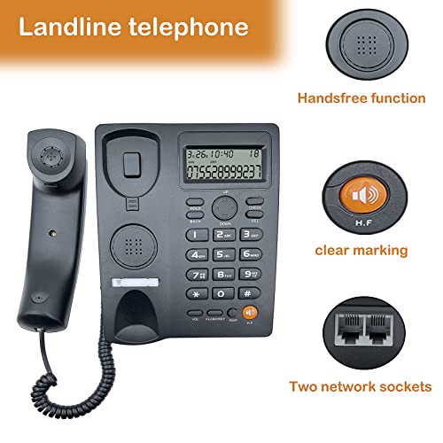 Corded Telephone Landline Telephone,Dual Interface Wired Telephone Big Button Landline Phones with Caller Identification，Telephone Suitable for Office, Front Desk, Home, Hotel, Corded Landline (Black)