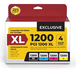 canon pgi-1200xl compatible ink cartridges value ink. works with maxify mb2720 mb2320 mb2120 mb2350 mb2050 mb2020 printers. 4 pack black, cyan, magenta, yellow