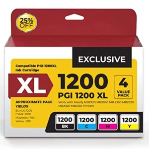 Canon PGi-1200XL Compatible Ink Cartridges Value Ink. Works with Maxify MB2720 MB2320 MB2120 MB2350 MB2050 MB2020 Printers. 4 Pack Black, Cyan, Magenta, Yellow