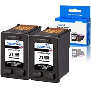 superink remanufactured high yield ink cartridge replacement for hp c9351a 21xl 21 compatible with deskjet d1520 d2345 f4140 f4180 f380 d1320 d1330 officejet 4315 j3600 j3680 printer( 2 pack black)