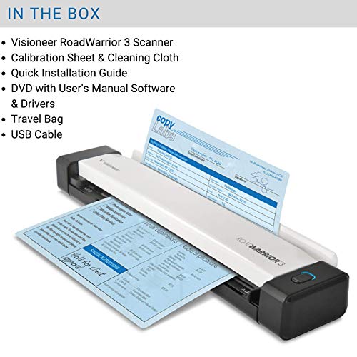 Visioneer RoadWarrior 3 Simplex Mobile Document Scanner for PC and Mac, USB Powered Travel Scanner