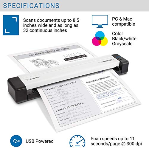 Visioneer RoadWarrior 3 Simplex Mobile Document Scanner for PC and Mac, USB Powered Travel Scanner