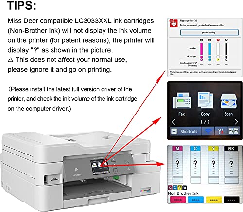 Miss Deer LC3033 BK/C/M/Y Super High Yield Ink Cartridges Compatible Replacement Ink for Brother LC3033 LC3033XXL LC3035XXL LC3035 Work for Brother MFC-J995DW MFC-J805DW MFC-J815DW(2BK/C/M/Y)