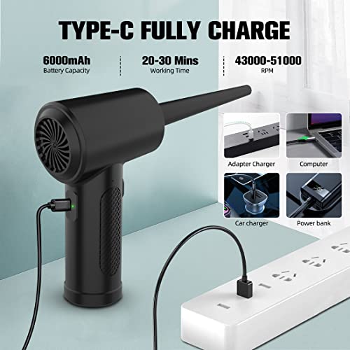 PGROUP Compressed Air Duster，Electric Air Duster 3-Gear to 51000 RPM Air Blower with LED Light，6000mAh 68W Rechargeable Cordless Air Duster Replaces Air Cans for Computer Keyboard Car Home Cleaning