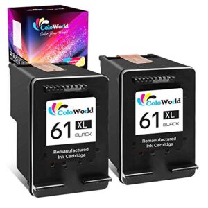 coloworld remanufactured 61 ink cartridge replacement for hp 61xl fit for envy 4500 4502 5534 5535 deskjet 2512 3510 2542 2540 2544 3000 3050a 3052a 1055 2548 officejet 4630 4632 printer (2 black)
