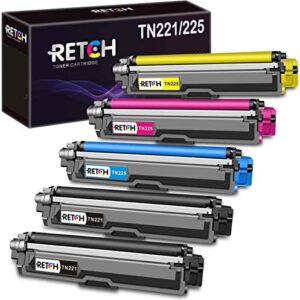 RETCH Compatible Toner Cartridge TN221 Replacement for Brother TN-221 TN225 TN-225 Black and Color, for HL-3140CW 3170CDW 3180CDW MFC 9130CW Printer(2 Black, 1 Cyan, 1 Magenta, 1 Yellow, 5 Pack)