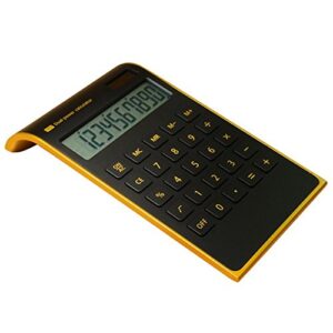 【letitfly】 calculator, slim elegant design, office/home electronics, dual powered desktop calculator, solar power, 10 digits, tilted lcd display, inclined design, black (slim)