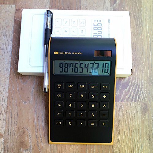 【Letitfly】 Calculator, Slim Elegant Design, Office/Home Electronics, Dual Powered Desktop Calculator, Solar Power, 10 Digits, Tilted LCD Display, Inclined Design, Black (Slim)