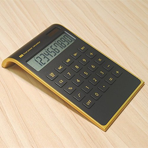 【Letitfly】 Calculator, Slim Elegant Design, Office/Home Electronics, Dual Powered Desktop Calculator, Solar Power, 10 Digits, Tilted LCD Display, Inclined Design, Black (Slim)