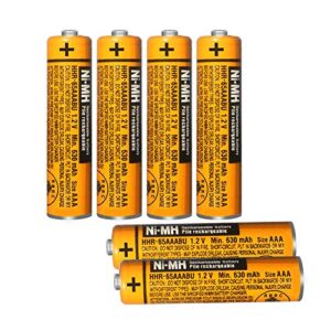 6 pack hhr-65aaabu ni-mh rechargeable batteries 1.2v 630mah aaa battery for panasonic cordless telephone batteries