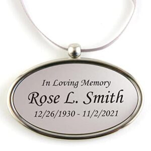 Hanging Silver Oval Personalized Pendant For Cremation Urns That Can’t Be Engraved - Includes Silver Satin Ribbon - Made of Solid Brass - Silver Tone Finish with Black Engraving