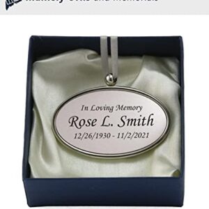 Hanging Silver Oval Personalized Pendant For Cremation Urns That Can’t Be Engraved - Includes Silver Satin Ribbon - Made of Solid Brass - Silver Tone Finish with Black Engraving