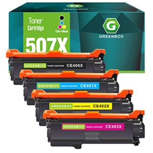 greenbox compatible toner cartridge replacement for hp 507x 507a ce400x ce400a for hp enterprise m551n m551dn m551xh m570dw m570dn m575c m575dn printer (1 black 1 cyan 1 magenta 1 yellow)