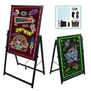 hosim standing a-frame led message writing board, 24” x 16″ illuminated erasable neon effect restaurant menu sign, flashing mode diy message chalkboard for kitchen wedding promotions