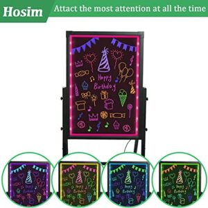 Hosim Standing A-Frame LED Message Writing Board, 24” x 16" Illuminated Erasable Neon Effect Restaurant Menu Sign, Flashing Mode DIY Message Chalkboard for Kitchen Wedding Promotions