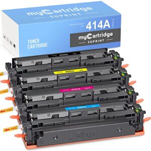 mycartridge suprint 414a with chip compatible toner cartridge replacement for hp 414a w2020a 414x use with color laserjet pro mfp m479fdn m454dw m454dn m479fdw m454 printer 4 pack w2020a toner