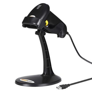 wonenice barcode scanner, wired handheld usb laser automatic bar code scanner bar-code reader with stand, support windows/mac/linux for store, supermarket, warehouse, small business – black