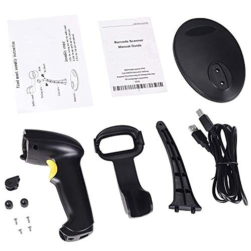 WoneNice Barcode Scanner, Wired Handheld USB Laser Automatic Bar Code Scanner Bar-Code Reader with Stand, Support Windows/Mac/Linux for Store, Supermarket, Warehouse, Small Business - Black
