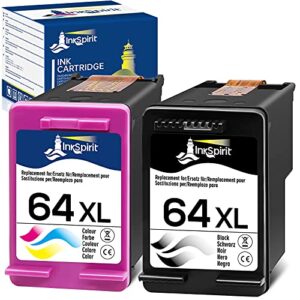 inkspirit remanufactured 64 ink cartridge black color combo pack, replacement for hp 64xl for envy photo 7800 7858 7155 7855 6255 7100 6252 7158 7164 6222 7120 7130 tango x smart home wireless