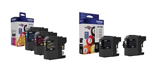 Genuine Brother LC201 (LC-201) Color (Bk/C/M/Y) Ink Cartridge 5-Pack (Includes 2 LC201BK, 1 LC201C, 1 LC201M,1 LC201Y