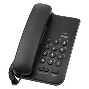 desktop wired phones, desktop fixed phones, no ac power, one button redial, pause, flash, ring tone flash for home, reception, hotel, office, etc. (black)
