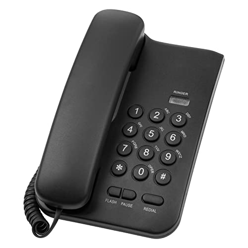 Desktop Wired Phones, Desktop Fixed Phones, no AC Power, one Button redial, Pause, Flash, Ring Tone Flash for Home, Reception, Hotel, Office, etc. (Black)