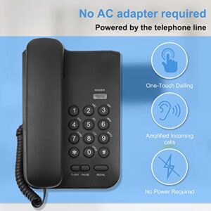 Desktop Wired Phones, Desktop Fixed Phones, no AC Power, one Button redial, Pause, Flash, Ring Tone Flash for Home, Reception, Hotel, Office, etc. (Black)