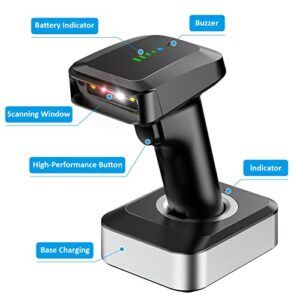 Alacrity 2D QR Wireless Barcode Scanner with Charging Base and Battery Level Indicator Bluetooth & 2.4GHz Wireless & USB Wired 3 in 1 Connection Handsfree Auto-Sense Barcode Reader Scanner