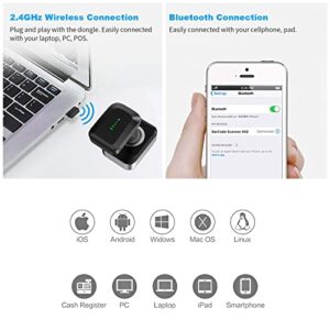 Alacrity 2D QR Wireless Barcode Scanner with Charging Base and Battery Level Indicator Bluetooth & 2.4GHz Wireless & USB Wired 3 in 1 Connection Handsfree Auto-Sense Barcode Reader Scanner