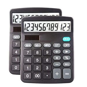 desk calculators large display 2 pack,solar calculator, basic calculator with 12 digits & big button,office calculator(black)