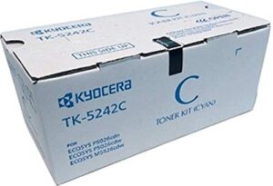 kyocera 1t02r7cus0 model tk-5242c cyan toner cartridge for use with kyocera ecosys p5026cdn, p5026cdw and m5526cdw printers; up to 3000 page yield @ 5% coverage