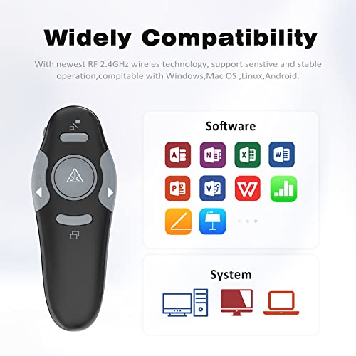 yooswell Presentation Clicker Wireless Presenter Remote Clicker for PowerPoint .RF 2.4GHz Presenter Remote Google Slide Advancer Powerpoint Clicker for Computer/Laptop/Mac/Keynote (Grey)