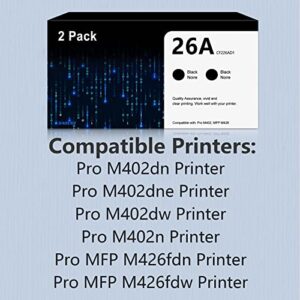 26A Toner Cartridges Black (2-Pack) | Replacement for HP 26A Works with Pro M402 Series, Pro MFP M426 Series | CF226A