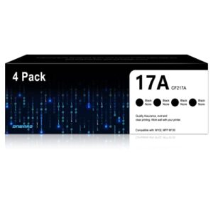 17a toner cartridges (4-pack) | replacement for hp 17a black toner cartridges works with pro m102 series, pro mfp m130 series | cf217a