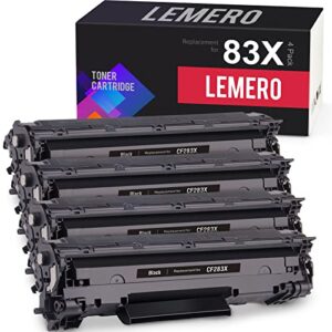 LEMERO Compatible Toner Cartridge Replacement for HP 83X CF283X 83A CF283A High Yield - use with Laserjet Pro M201dw MFP M225dw MFP M225dn MFP M225nw (Black, 4-Pack)