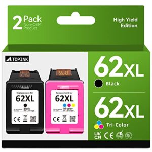 62xl black/tri-color ink cartridges replacement for hp 62 ink 62xl combo (2 pack) work with envy 5640 5660 5540 7640 5661 5542 5642 5643 5661 7643 7645, officejet 200 250 5740 5741 5745 5746 printer