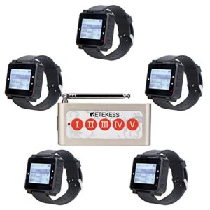 retekess t128 restaurant pager system,wireless calling system,wide range,5 watch receiver,1 5-key call button for restaurant,kitchen,clinic,factory