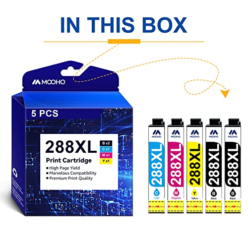 Mooho 288XL Ink Cartridges Replacement 288 Ink Cartridges for XP-440 XP-446 XP-330 XP-340 XP-430 XP-446 Ink Cartridges (2 Black, 1 Cyan, 1 Magenta, 1 Yellow, 5 Pack)