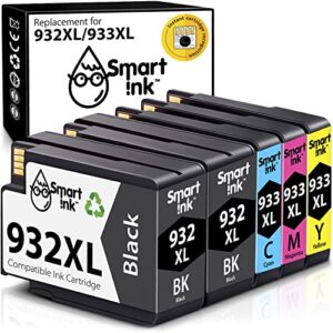 smart ink compatible ink cartridge replacement for hp 932xl 933xl 932 xl 933 (5 pack combo) to use with hp officejet 6600 6100 6700 7510 7610 7612 7510 printers (2 black xl, cyan, magenta, yellow)